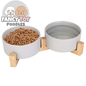 Double 28Oz Ceramic Pet Bowls With Wooden Stand Ceramic Pet Bowls