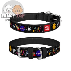 Leather Dog Collar with NASA Design Dog Collars for Medium Dogs Small Dogs Leather Dog Collar