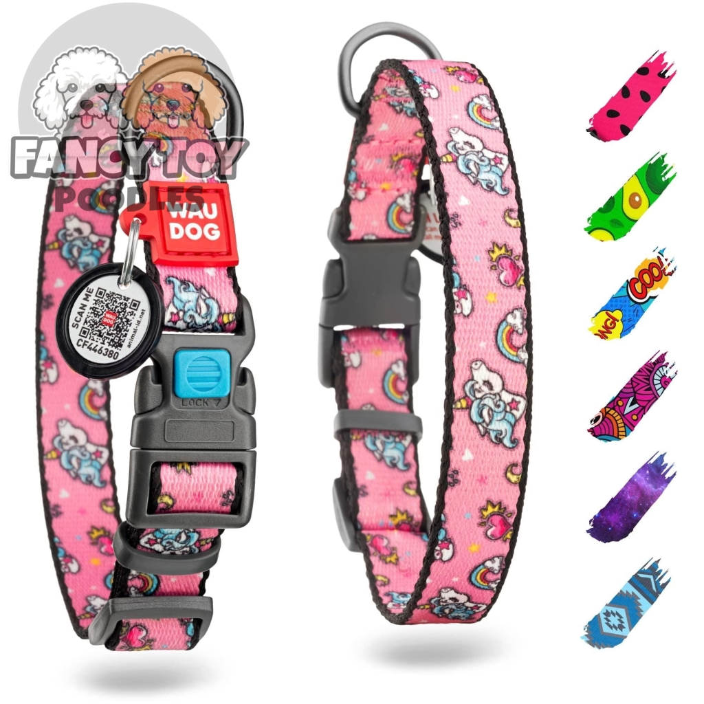Nylon Dog Collar Adjustable For All Size Dogs 9-14 inch Neck x 3/5 inch Wide Unicorn Pattern Nylon Dog Collar